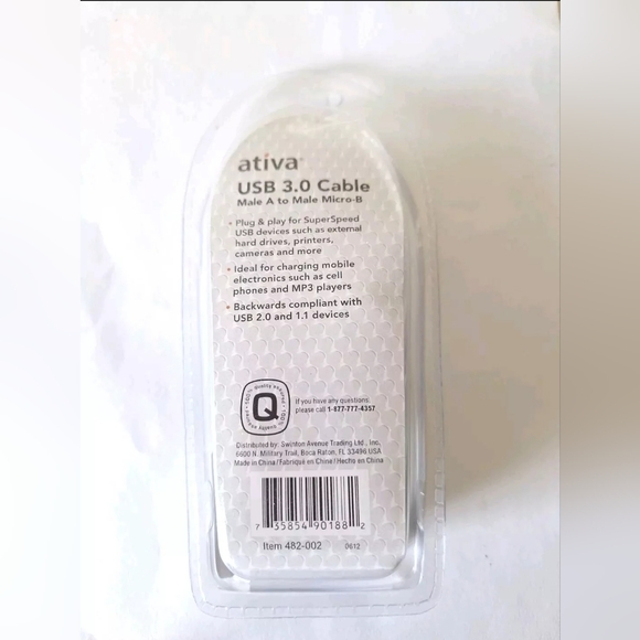 ATIVA Micro USB-A to MICRO-B USB 3.0 6 FT CABLE - Picture 4 of 4